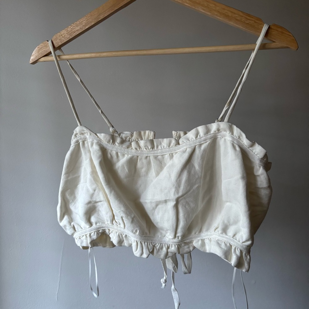 Crescent Cream Ruffle Drawstring Crop Top